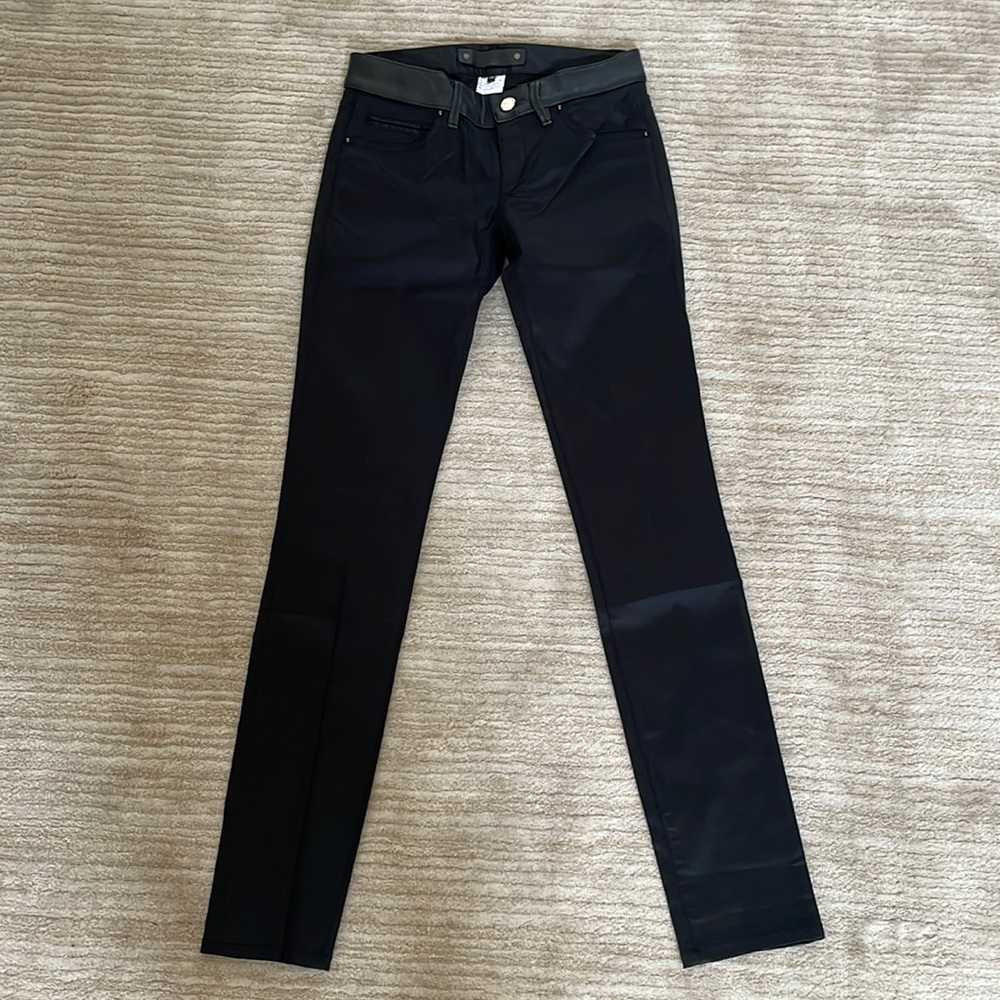 NWOT Barbara Bui Black Leather Trim Skinny Leg Pants Size 34 Italian